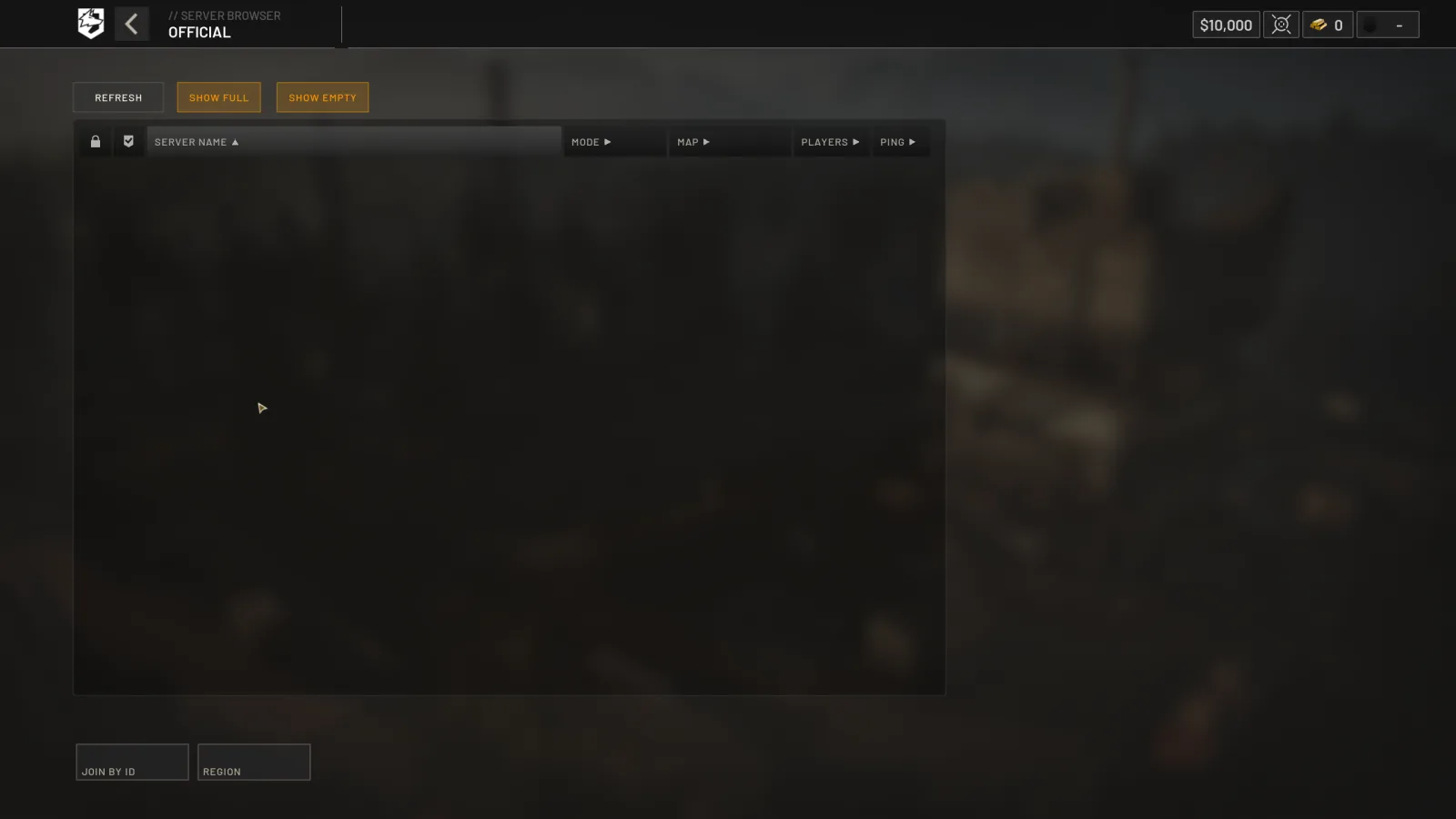WARDOGS Official server browser with region and occupancy controls