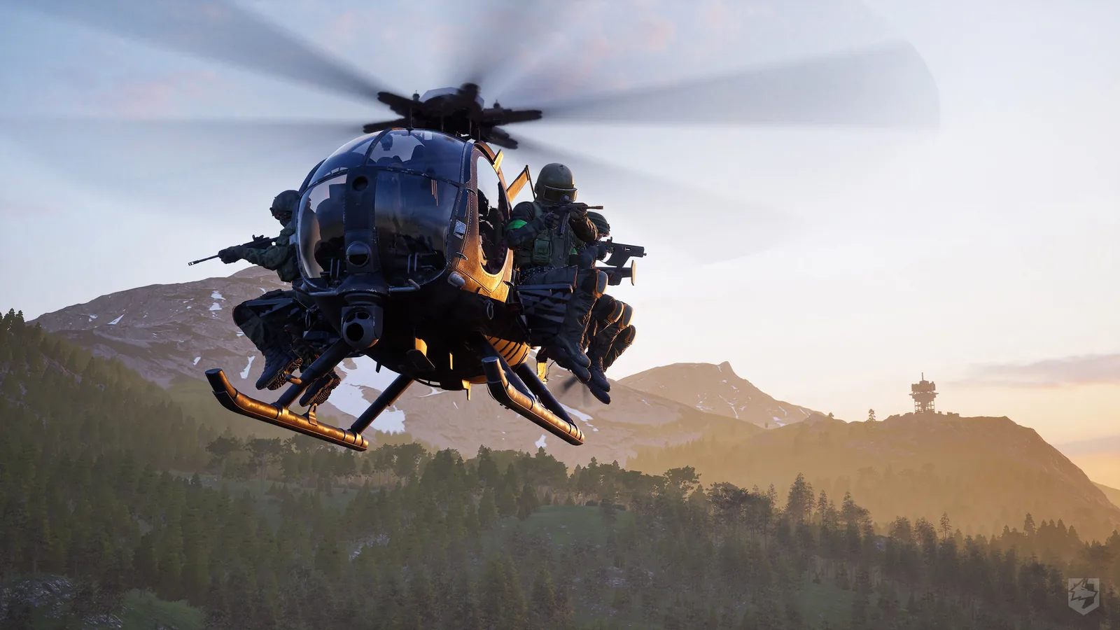 A WARDOGS Littlebird transporting players